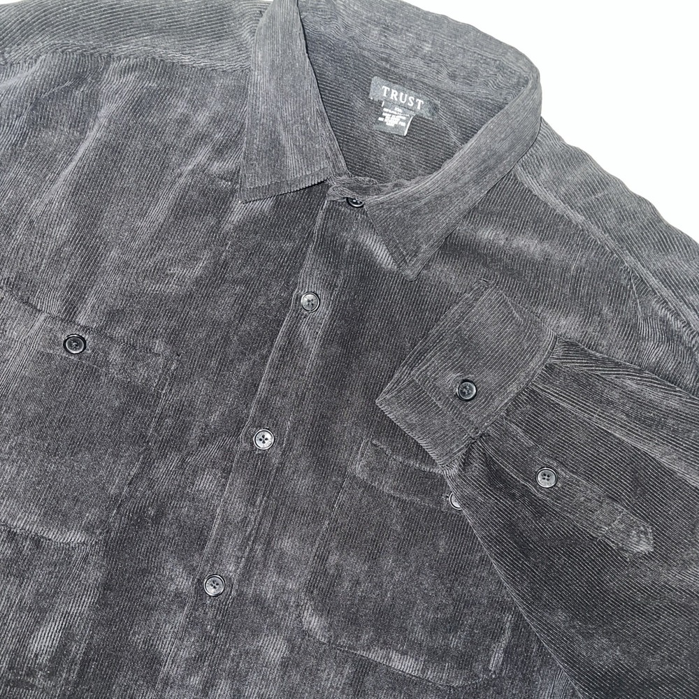 Trust Shirt Men Sz 2XL XXL Black Corduroy Long Sleeve Button Up Shacket GOrp